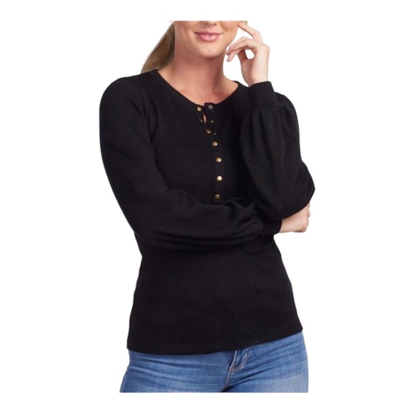 Woolx Tops - Woolx Charlotte Black Snap Henley